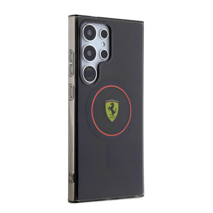 Galaxy S24 Ultra Kılıf Ferrari Orjinal Lisanslı M-safe Şarj Özellikli Füme İç Yüzey Circle Line Kılıf