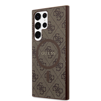 Galaxy S24 Ultra Kılıf Guess Orjinal Lisanslı M-safe Şarj Özellikli PU Halkalı 4G Desenli Yazı Logolu Kılıf