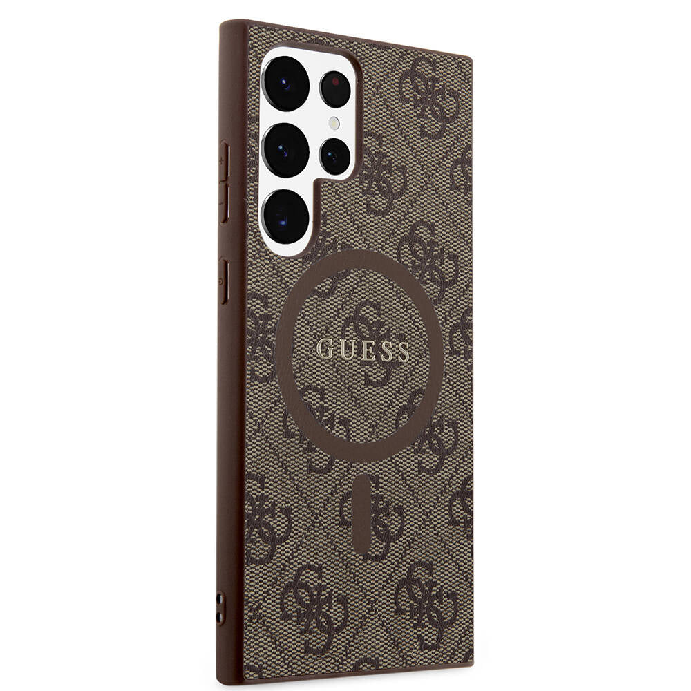 Galaxy S24 Ultra Kılıf Guess Orjinal Lisanslı M-safe Şarj Özellikli PU Halkalı 4G Desenli Yazı Logolu Kılıf