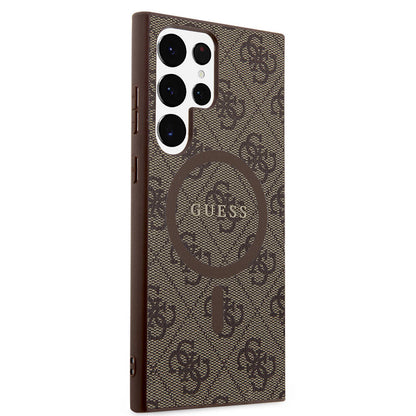 Galaxy S24 Ultra Kılıf Guess Orjinal Lisanslı M-safe Şarj Özellikli PU Halkalı 4G Desenli Yazı Logolu Kılıf