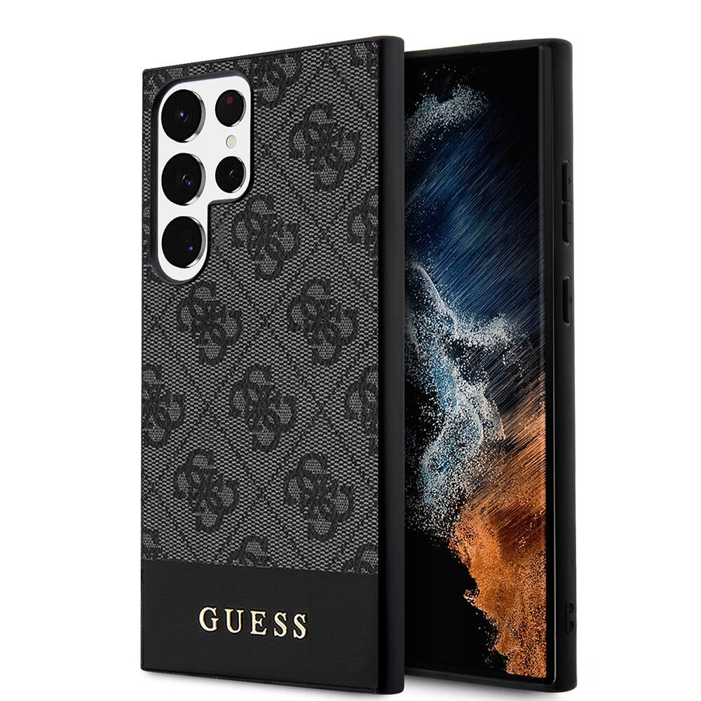 Galaxy S24 Ultra Kılıf Guess Orjinal Lisanslı PU Deri Şerit Logo Dizaynlı Kapak