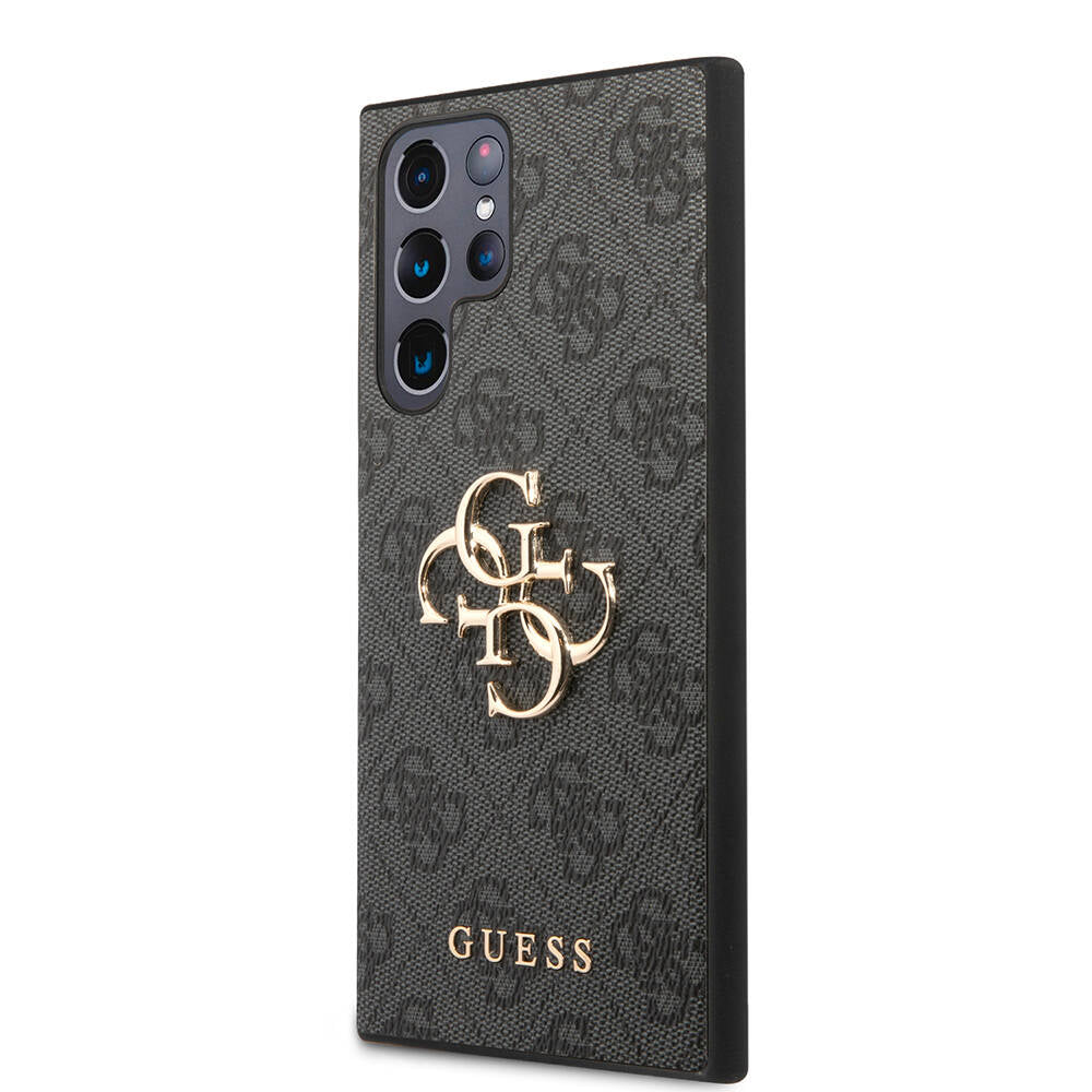 Galaxy S24 Ultra Kılıf Guess Orjinal Lisanslı PU Deri Yazı ve 4G Metal Logolu Desenli Kapak Pembe