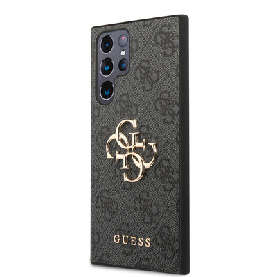 Galaxy S24 Ultra Kılıf Guess Orjinal Lisanslı PU Deri Yazı ve 4G Metal Logolu Desenli Kapak Pembe