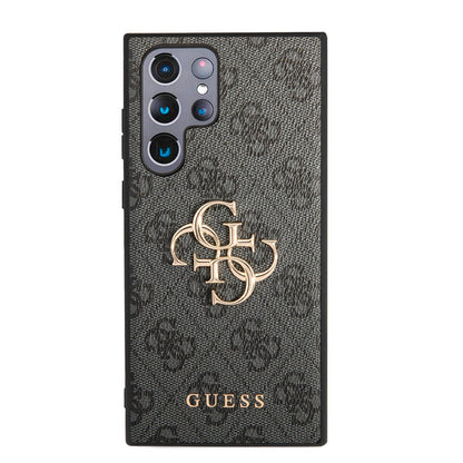 Galaxy S24 Ultra Kılıf Guess Orjinal Lisanslı PU Deri Yazı ve 4G Metal Logolu Desenli Kılıf