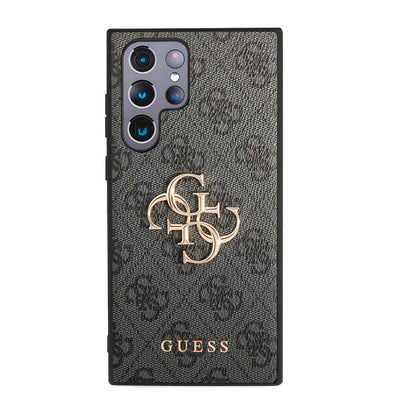 Galaxy S24 Ultra Kılıf Guess Orjinal Lisanslı PU Deri Yazı ve 4G Metal Logolu Desenli Kapak Pembe