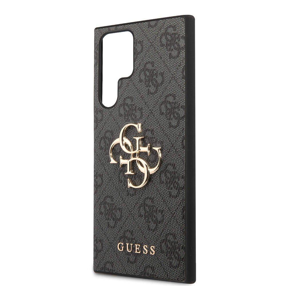 Galaxy S24 Ultra Kılıf Guess Orjinal Lisanslı PU Deri Yazı ve 4G Metal Logolu Desenli Kapak Pembe