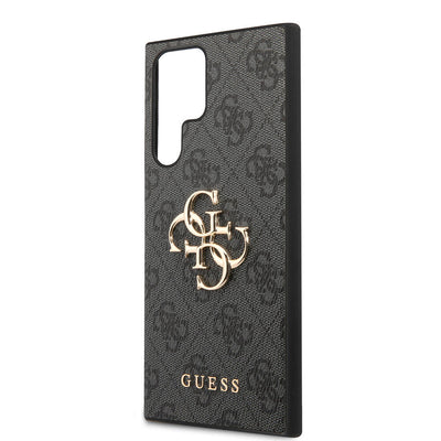 Galaxy S24 Ultra Kılıf Guess Orjinal Lisanslı PU Deri Yazı ve 4G Metal Logolu Desenli Kapak Pembe