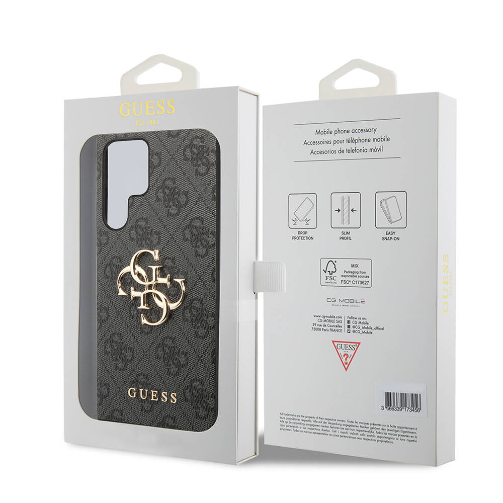 Galaxy S24 Ultra Kılıf Guess Orjinal Lisanslı PU Deri Yazı ve 4G Metal Logolu Desenli Kapak Pembe