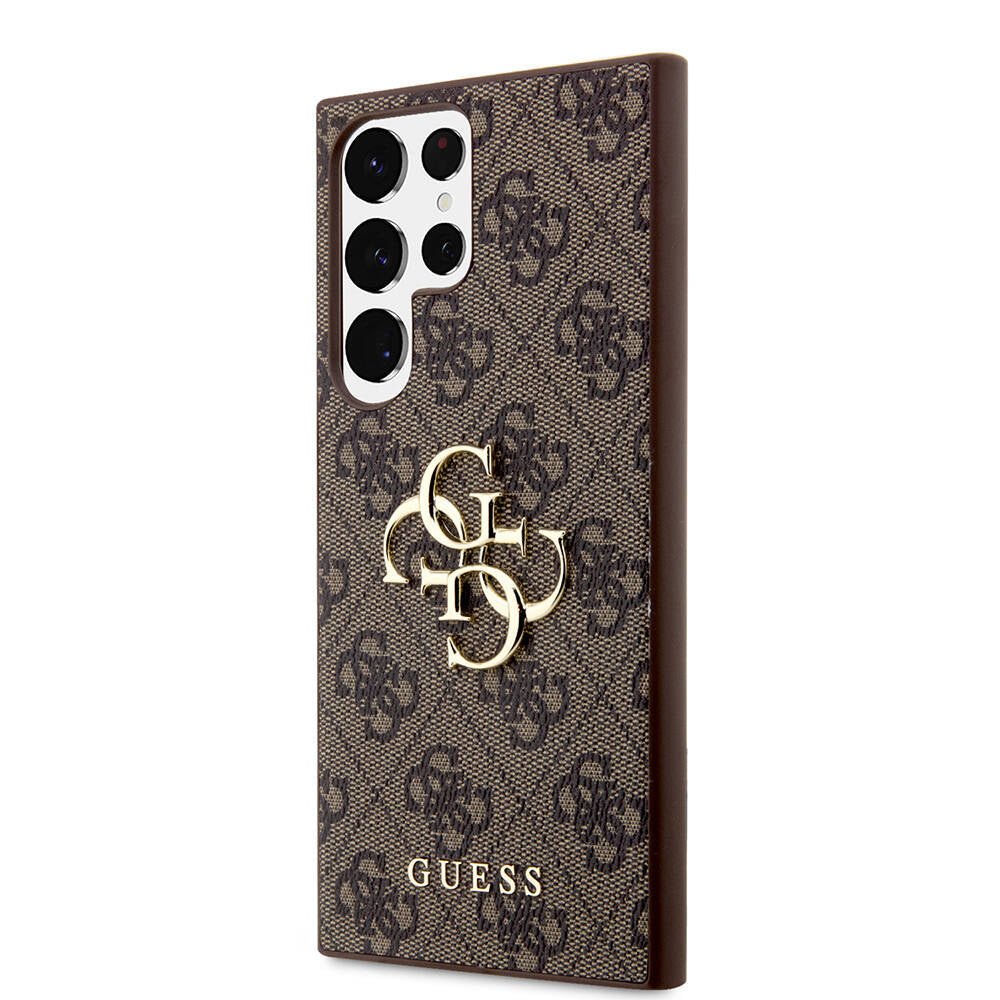Galaxy S24 Ultra Kılıf Guess Orjinal Lisanslı PU Deri Yazı ve 4G Metal Logolu Desenli Kapak Siyah