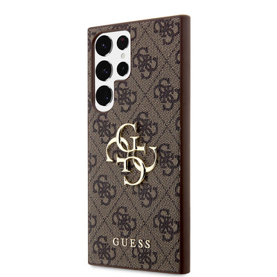 Galaxy S24 Ultra Kılıf Guess Orjinal Lisanslı PU Deri Yazı ve 4G Metal Logolu Desenli Kapak Siyah