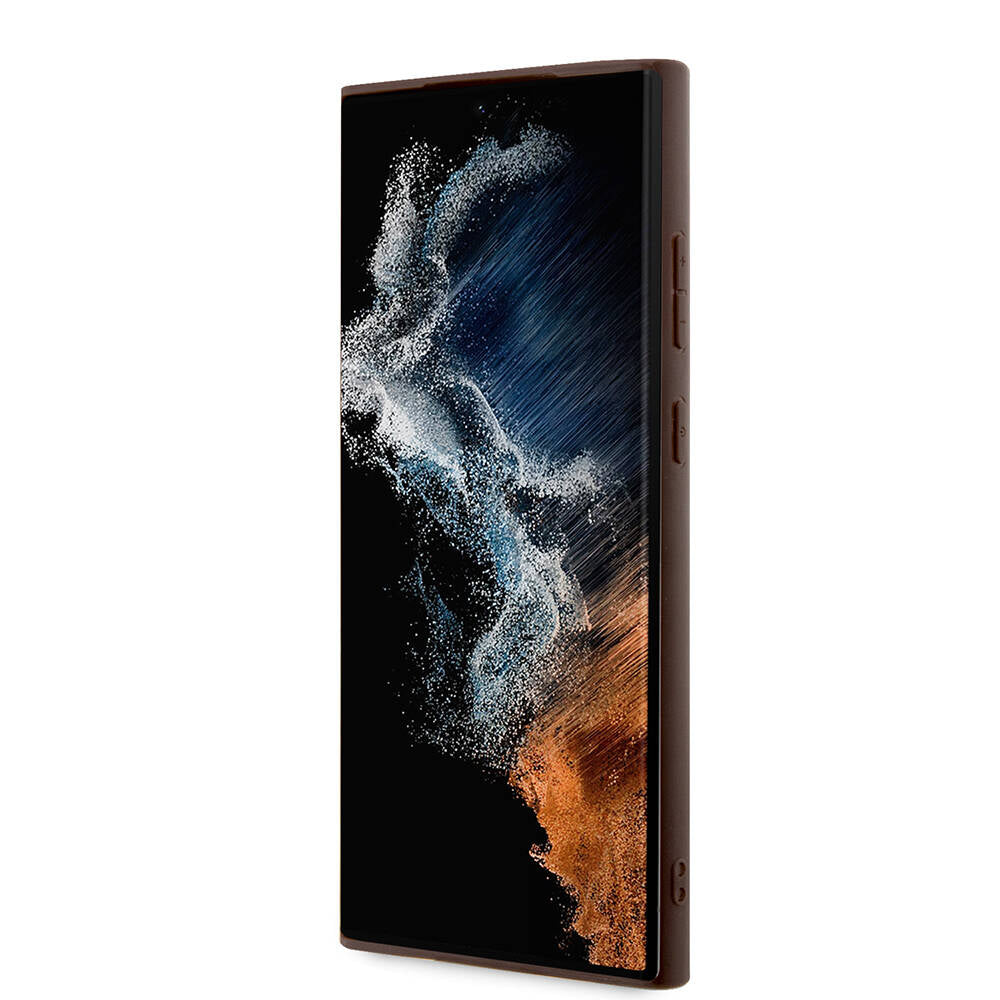 Galaxy S24 Ultra Kılıf Guess Orjinal Lisanslı PU Deri Yazı ve 4G Metal Logolu Desenli Kılıf