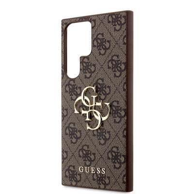 Galaxy S24 Ultra Kılıf Guess Orjinal Lisanslı PU Deri Yazı ve 4G Metal Logolu Desenli Kapak Siyah