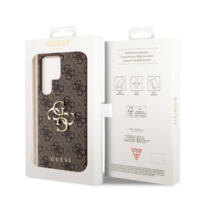 Galaxy S24 Ultra Kılıf Guess Orjinal Lisanslı PU Deri Yazı ve 4G Metal Logolu Desenli Kapak Pembe