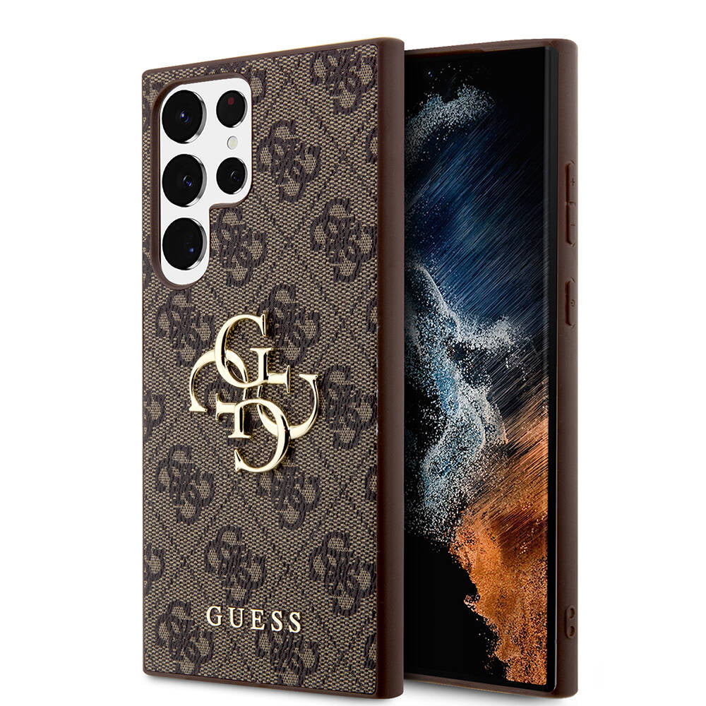 Galaxy S24 Ultra Kılıf Guess Orjinal Lisanslı PU Deri Yazı ve 4G Metal Logolu Desenli Kılıf