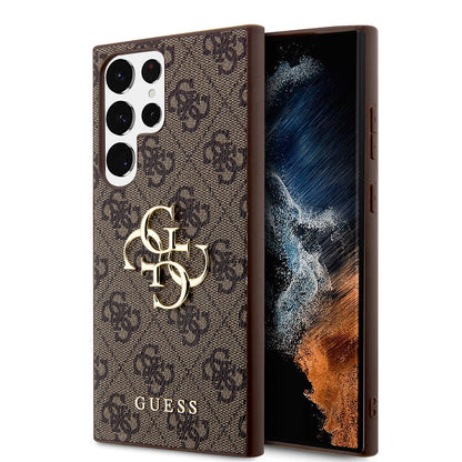 Galaxy S24 Ultra Kılıf Guess Orjinal Lisanslı PU Deri Yazı ve 4G Metal Logolu Desenli Kılıf