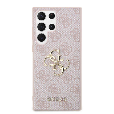 Galaxy S24 Ultra Kılıf Guess Orjinal Lisanslı PU Deri Yazı ve 4G Metal Logolu Desenli Kapak Siyah