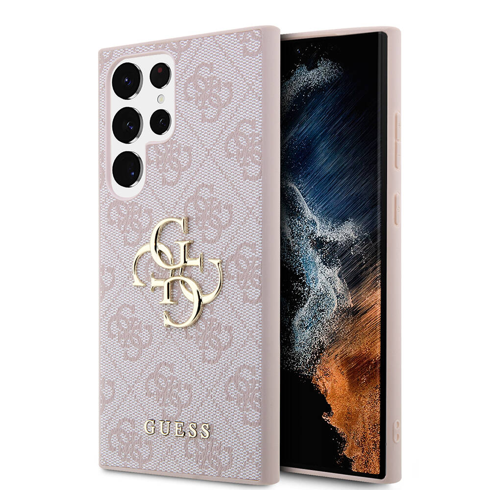 Galaxy S24 Ultra Kılıf Guess Orjinal Lisanslı PU Deri Yazı ve 4G Metal Logolu Desenli Kılıf