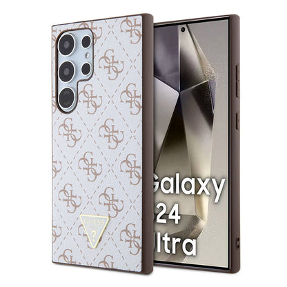Galaxy S24 Ultra Kılıf Guess Orjinal Lisanslı PU Üçgen Logo 4G Desenli Kılıf