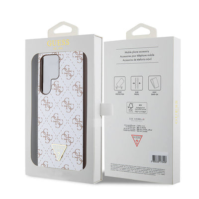 Galaxy S24 Ultra Kılıf Guess Orjinal Lisanslı PU Üçgen Logo 4G Desenli Kapak Beyaz
