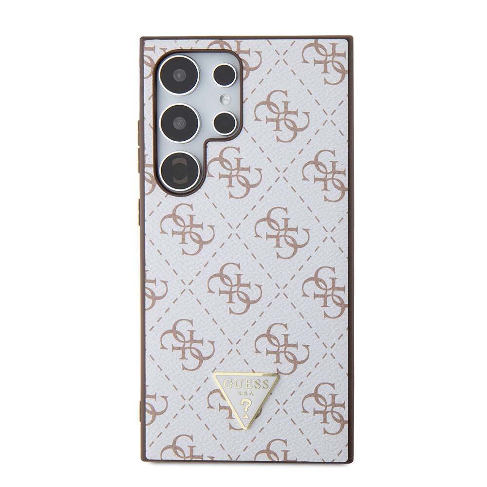 Galaxy S24 Ultra Kılıf Guess Orjinal Lisanslı PU Üçgen Logo 4G Desenli Kılıf