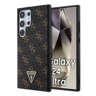 Galaxy S24 Ultra Kılıf Guess Orjinal Lisanslı PU Üçgen Logo 4G Desenli Kapak Beyaz