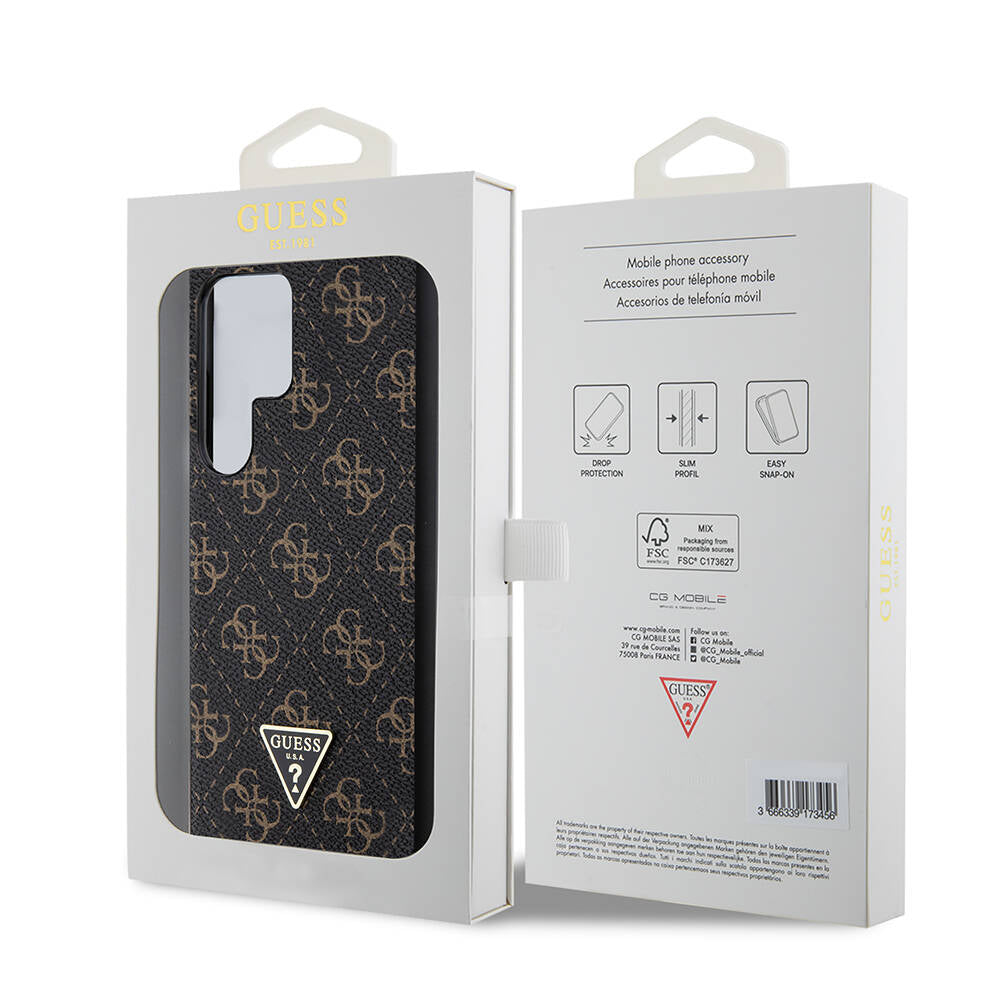 Galaxy S24 Ultra Kılıf Guess Orjinal Lisanslı PU Üçgen Logo 4G Desenli Kapak Beyaz