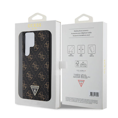 Galaxy S24 Ultra Kılıf Guess Orjinal Lisanslı PU Üçgen Logo 4G Desenli Kapak Beyaz