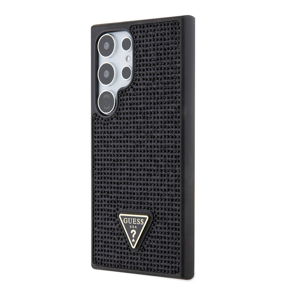 Galaxy S24 Ultra Kılıf Guess Orjinal Lisanslı Taşlı Arka Yüzey Üçgen Logolu Kapak Gümüş