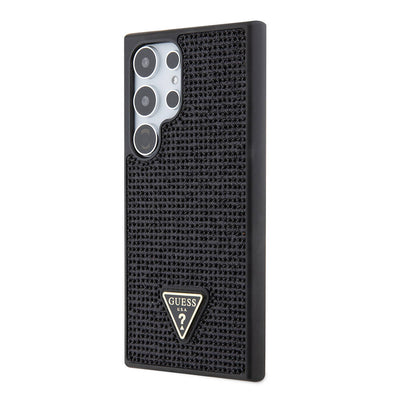 Galaxy S24 Ultra Kılıf Guess Orjinal Lisanslı Taşlı Arka Yüzey Üçgen Logolu Kapak Gümüş