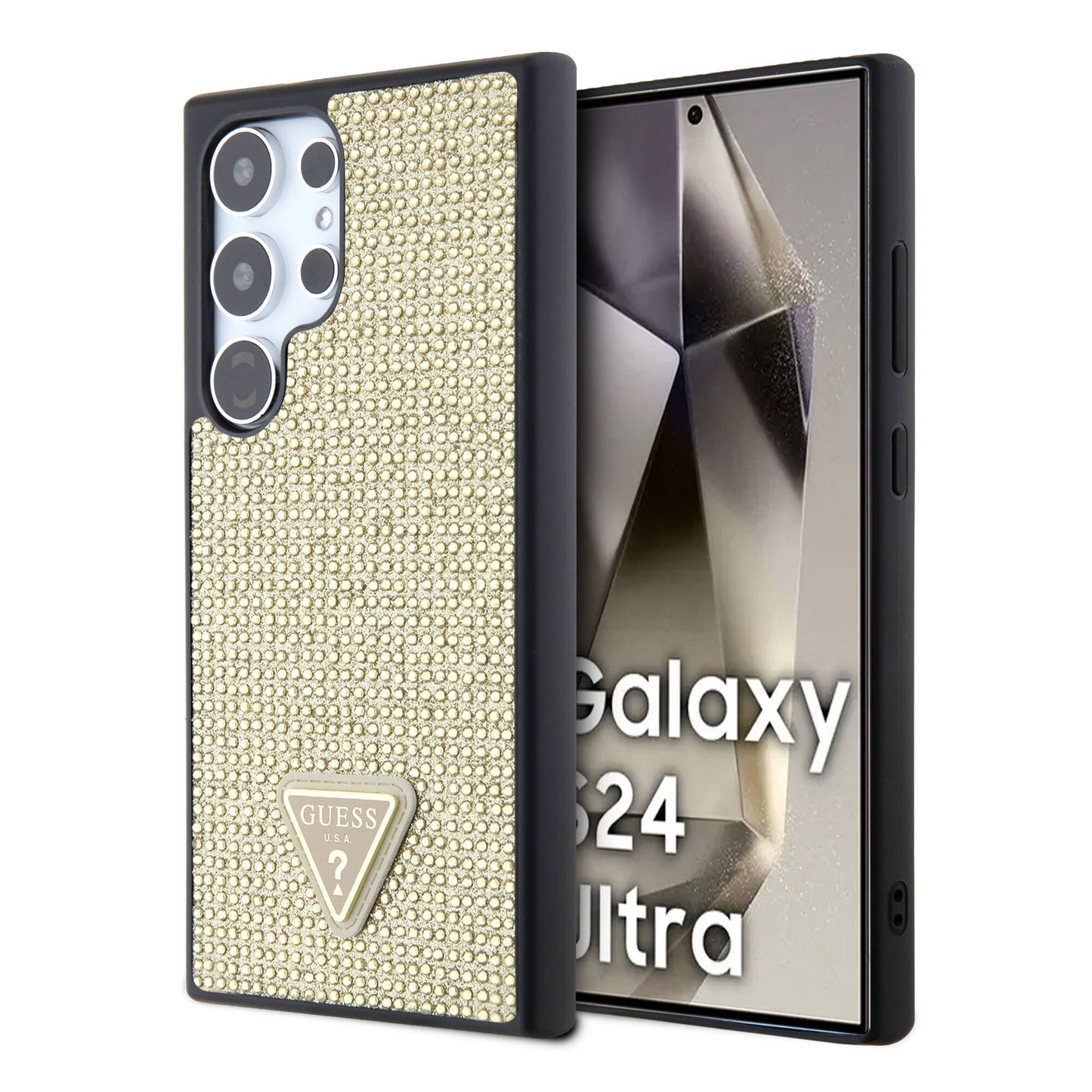 Galaxy S24 Ultra Kılıf Guess Orjinal Lisanslı Taşlı Arka Yüzey Üçgen Logolu Kılıf