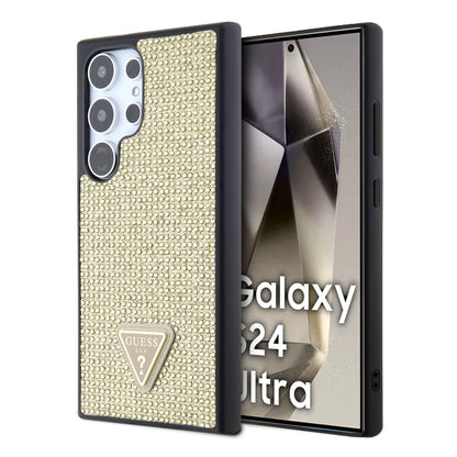 Galaxy S24 Ultra Kılıf Guess Orjinal Lisanslı Taşlı Arka Yüzey Üçgen Logolu Kılıf