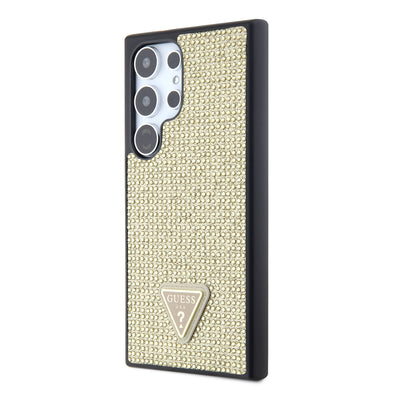 Galaxy S24 Ultra Kılıf Guess Orjinal Lisanslı Taşlı Arka Yüzey Üçgen Logolu Kapak Gümüş