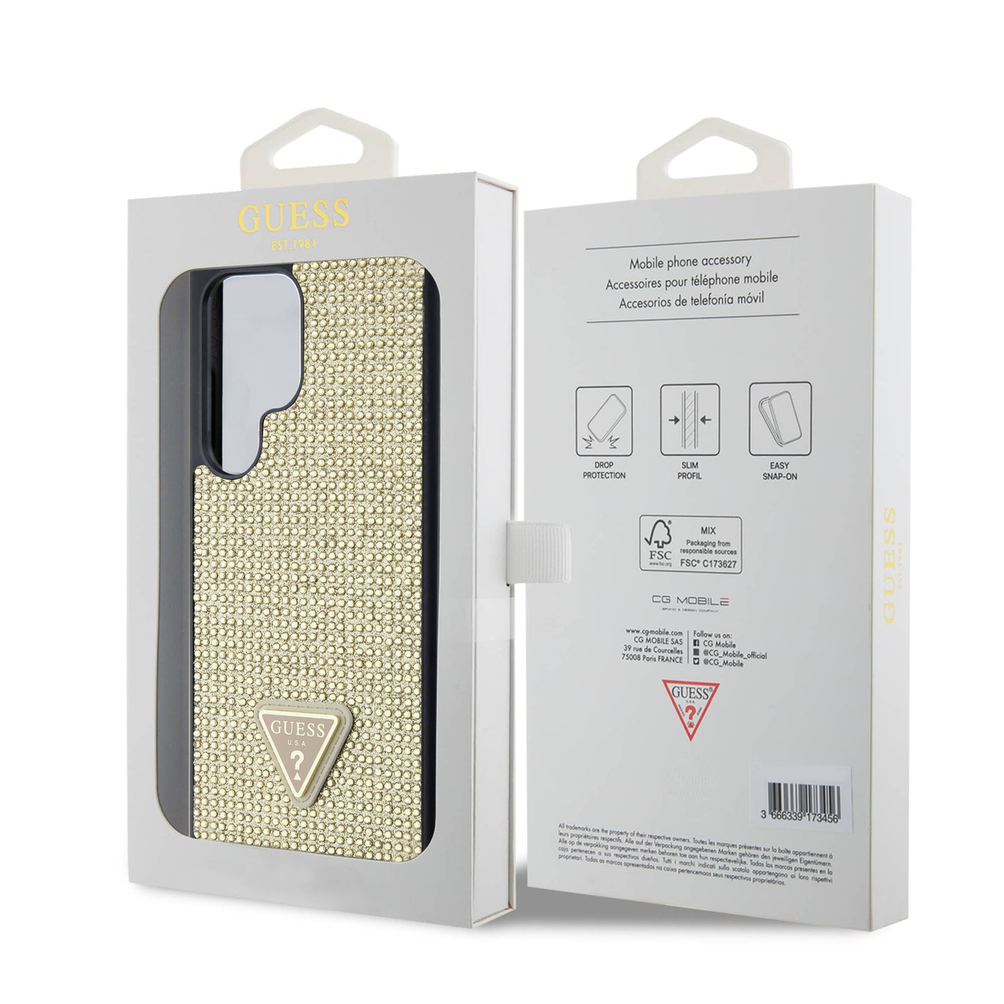 Galaxy S24 Ultra Kılıf Guess Orjinal Lisanslı Taşlı Arka Yüzey Üçgen Logolu Kılıf