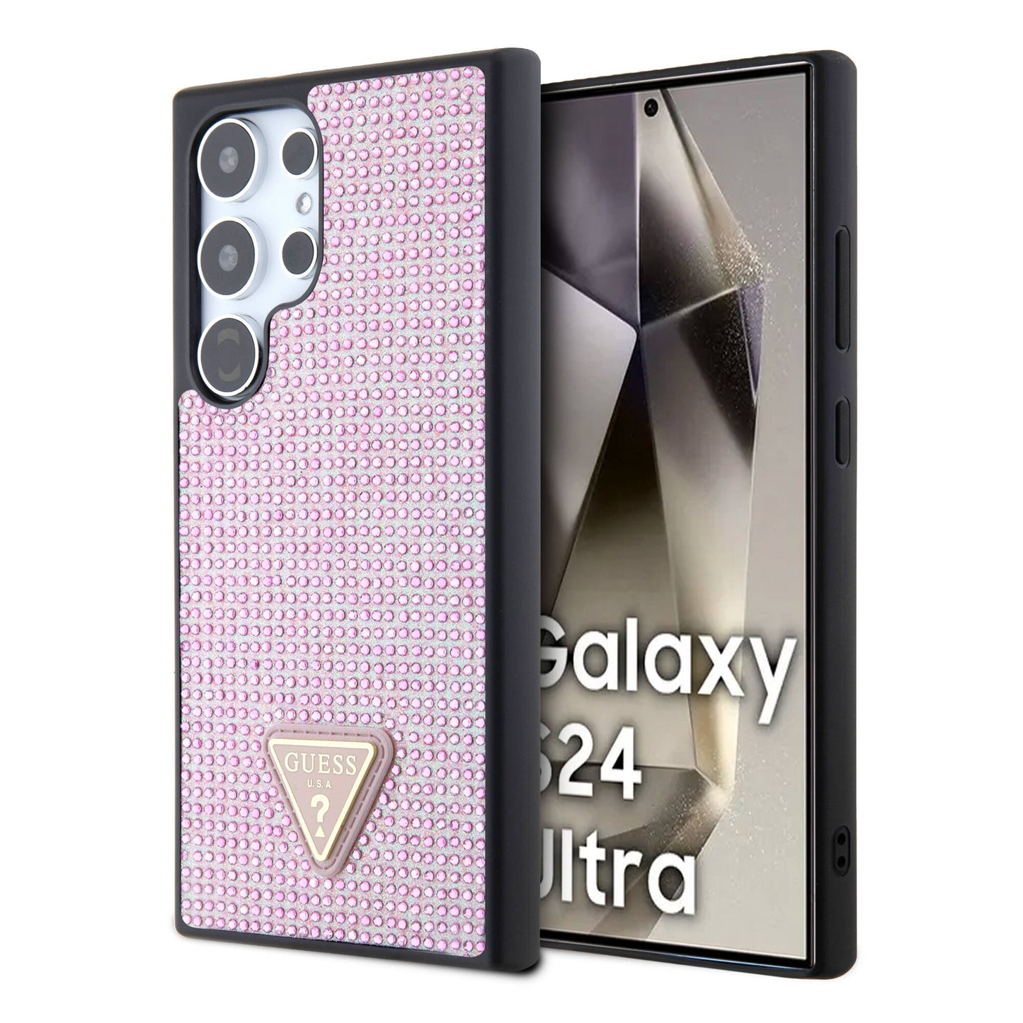 Galaxy S24 Ultra Kılıf Guess Orjinal Lisanslı Taşlı Arka Yüzey Üçgen Logolu Kılıf