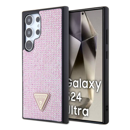Galaxy S24 Ultra Kılıf Guess Orjinal Lisanslı Taşlı Arka Yüzey Üçgen Logolu Kılıf