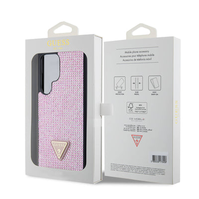 Galaxy S24 Ultra Kılıf Guess Orjinal Lisanslı Taşlı Arka Yüzey Üçgen Logolu Kapak Gümüş