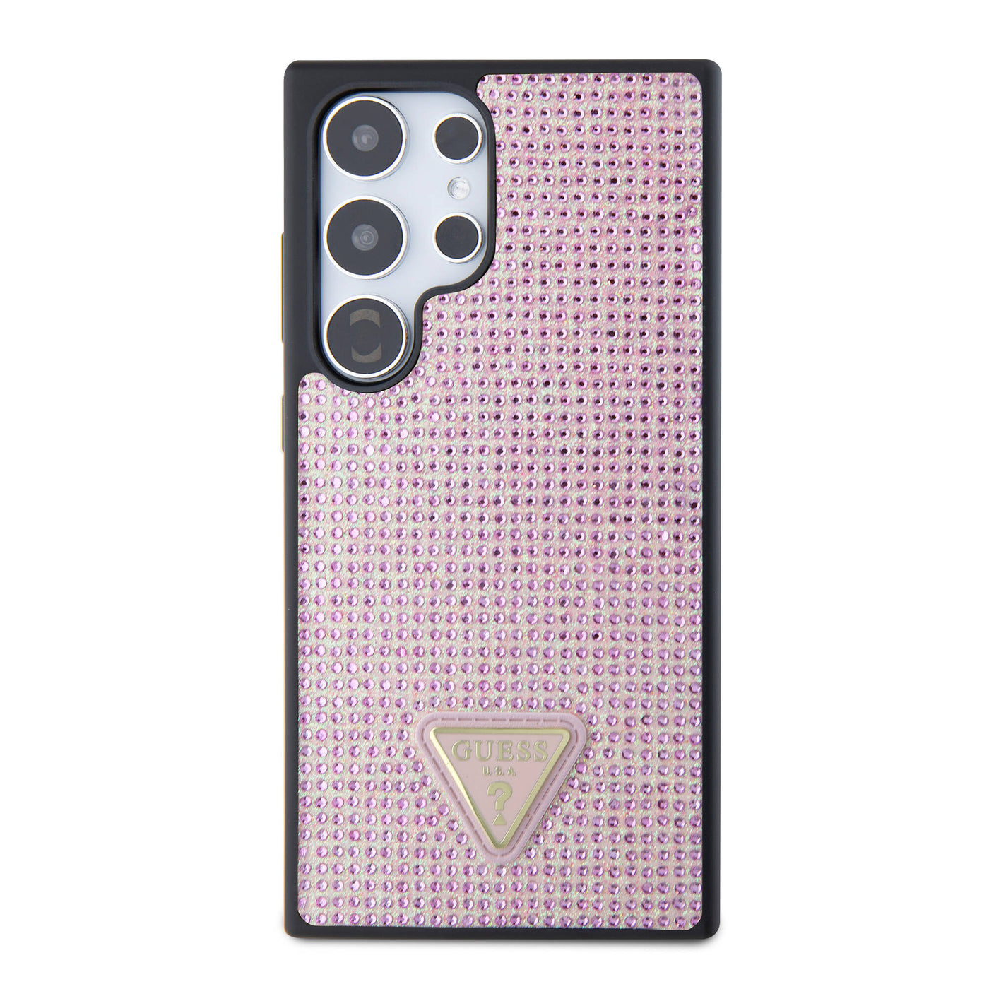 Galaxy S24 Ultra Kılıf Guess Orjinal Lisanslı Taşlı Arka Yüzey Üçgen Logolu Kapak Pembe