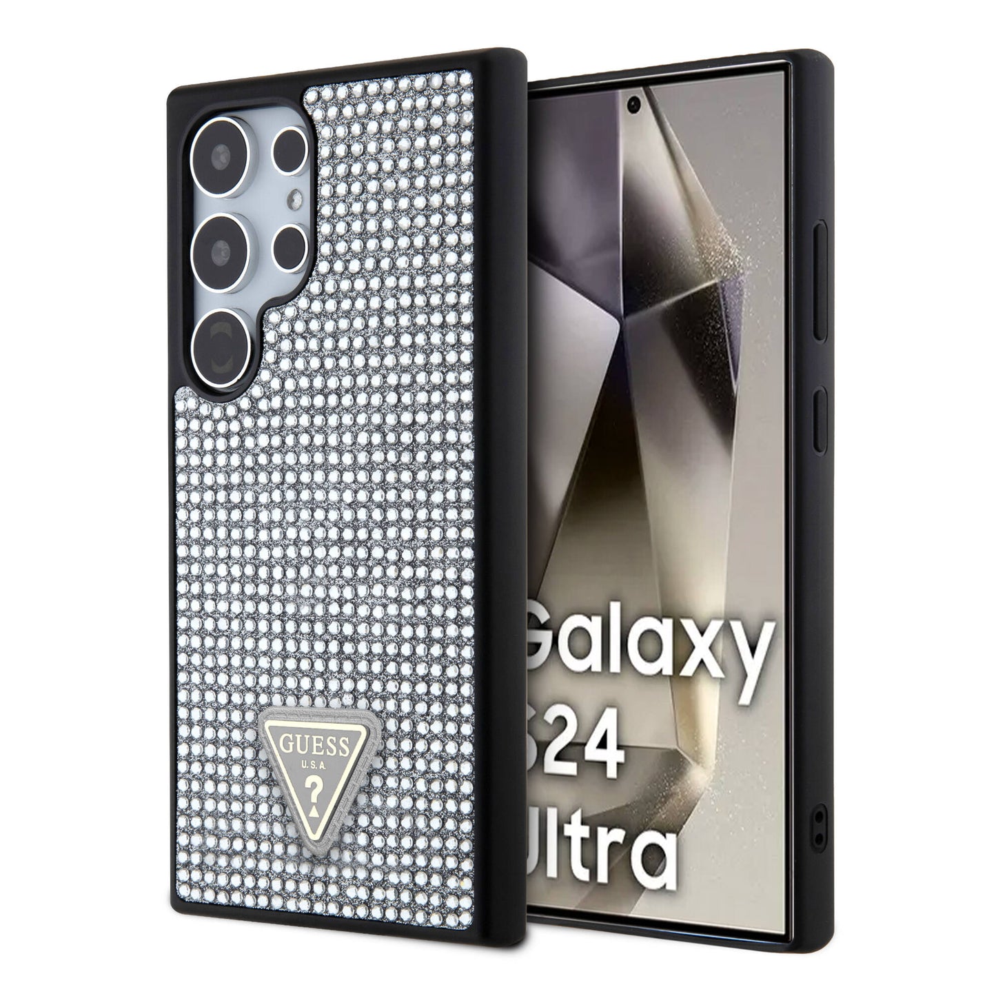 Galaxy S24 Ultra Kılıf Guess Orjinal Lisanslı Taşlı Arka Yüzey Üçgen Logolu Kılıf