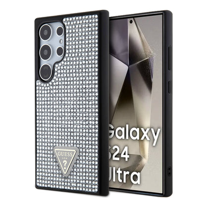 Galaxy S24 Ultra Kılıf Guess Orjinal Lisanslı Taşlı Arka Yüzey Üçgen Logolu Kılıf