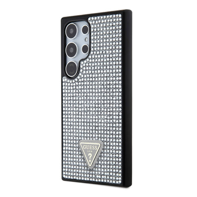 Galaxy S24 Ultra Kılıf Guess Orjinal Lisanslı Taşlı Arka Yüzey Üçgen Logolu Kapak Gold