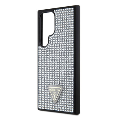Galaxy S24 Ultra Kılıf Guess Orjinal Lisanslı Taşlı Arka Yüzey Üçgen Logolu Kapak Gümüş