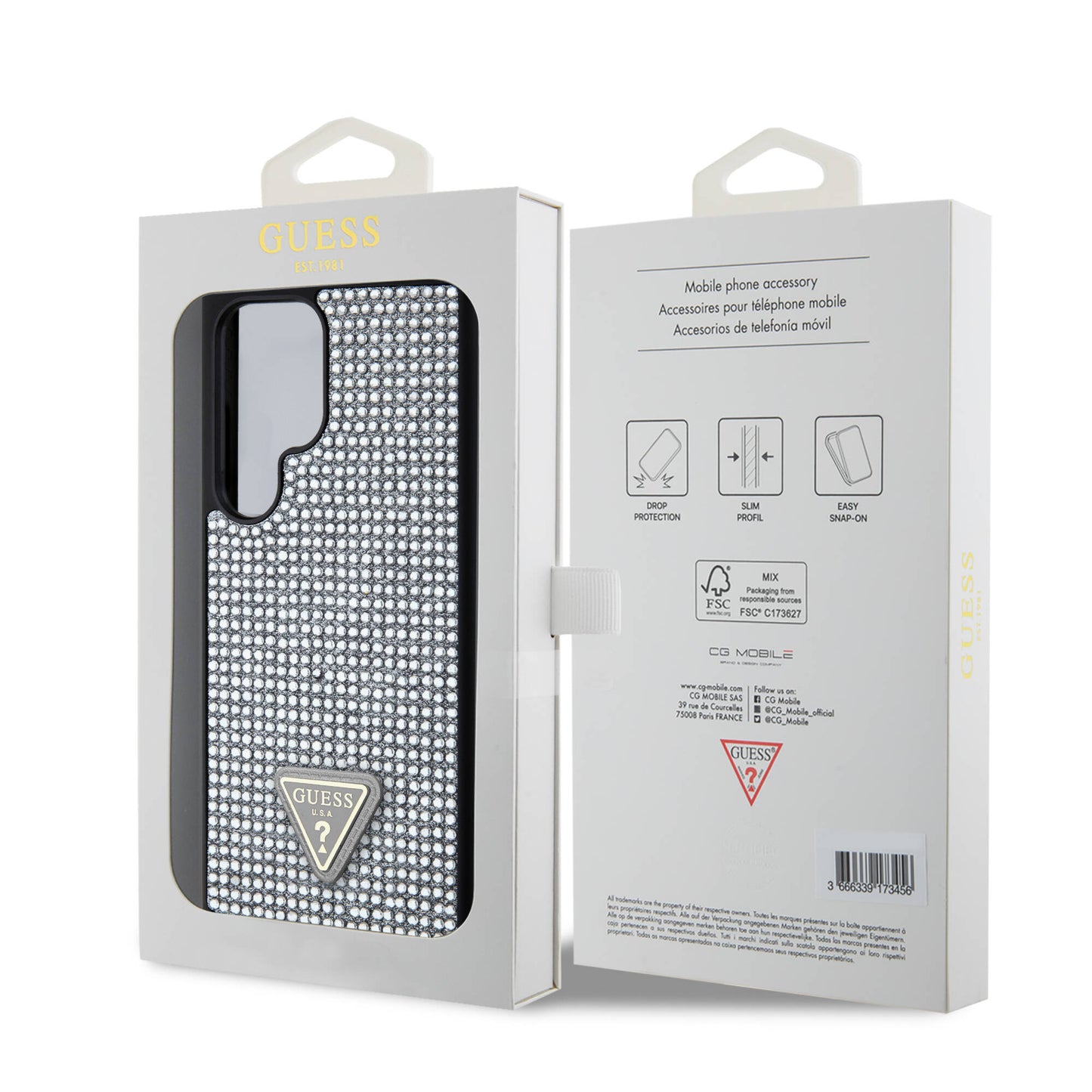 Galaxy S24 Ultra Kılıf Guess Orjinal Lisanslı Taşlı Arka Yüzey Üçgen Logolu Kılıf