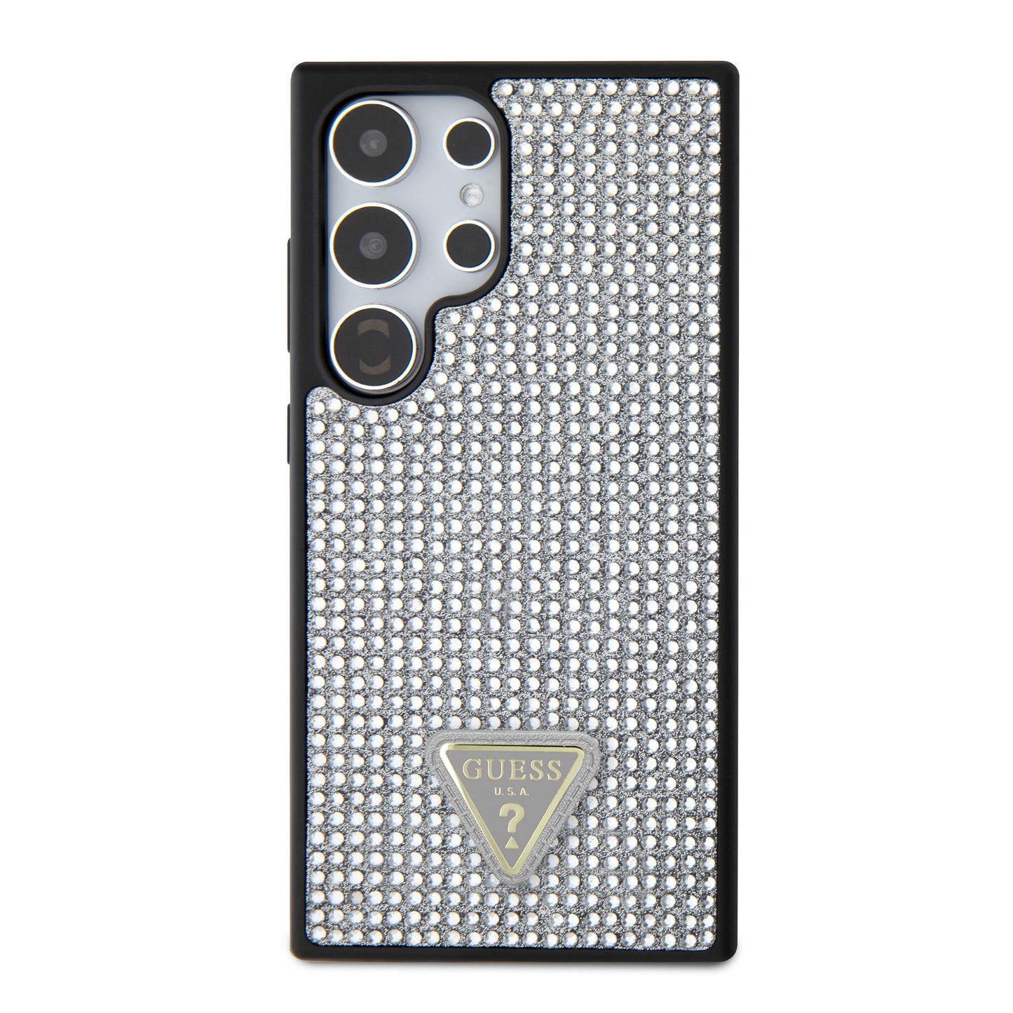 Galaxy S24 Ultra Kılıf Guess Orjinal Lisanslı Taşlı Arka Yüzey Üçgen Logolu Kılıf