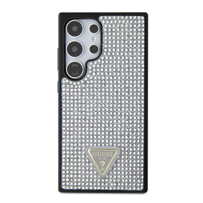 Galaxy S24 Ultra Kılıf Guess Orjinal Lisanslı Taşlı Arka Yüzey Üçgen Logolu Kılıf