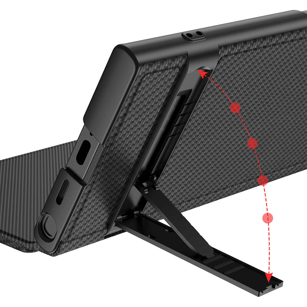 Galaxy S24 Ultra Kılıf Kamera Korumalı Karbon Tasarım Zore Droga Standlı Kartlıklı Kılıf