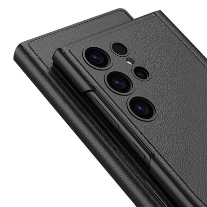 Galaxy S24 Ultra Kılıf Kamera Korumalı Suni Deri Tasarım Zore Droga Standlı Kartlıklı Kılıf