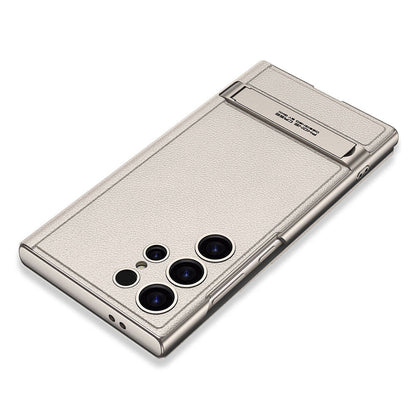 Galaxy S24 Ultra Kılıf Kamera Korumalı Suni Deri Tasarım Zore Droga Standlı Kartlıklı Kılıf