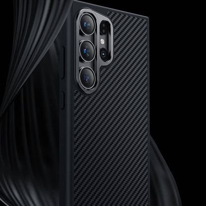 Galaxy S24 Ultra Kılıf Karbon Fiber M-safe Şarj Özellikli Benks Hybrid ArmorPro 600D Kevlar Kılıf