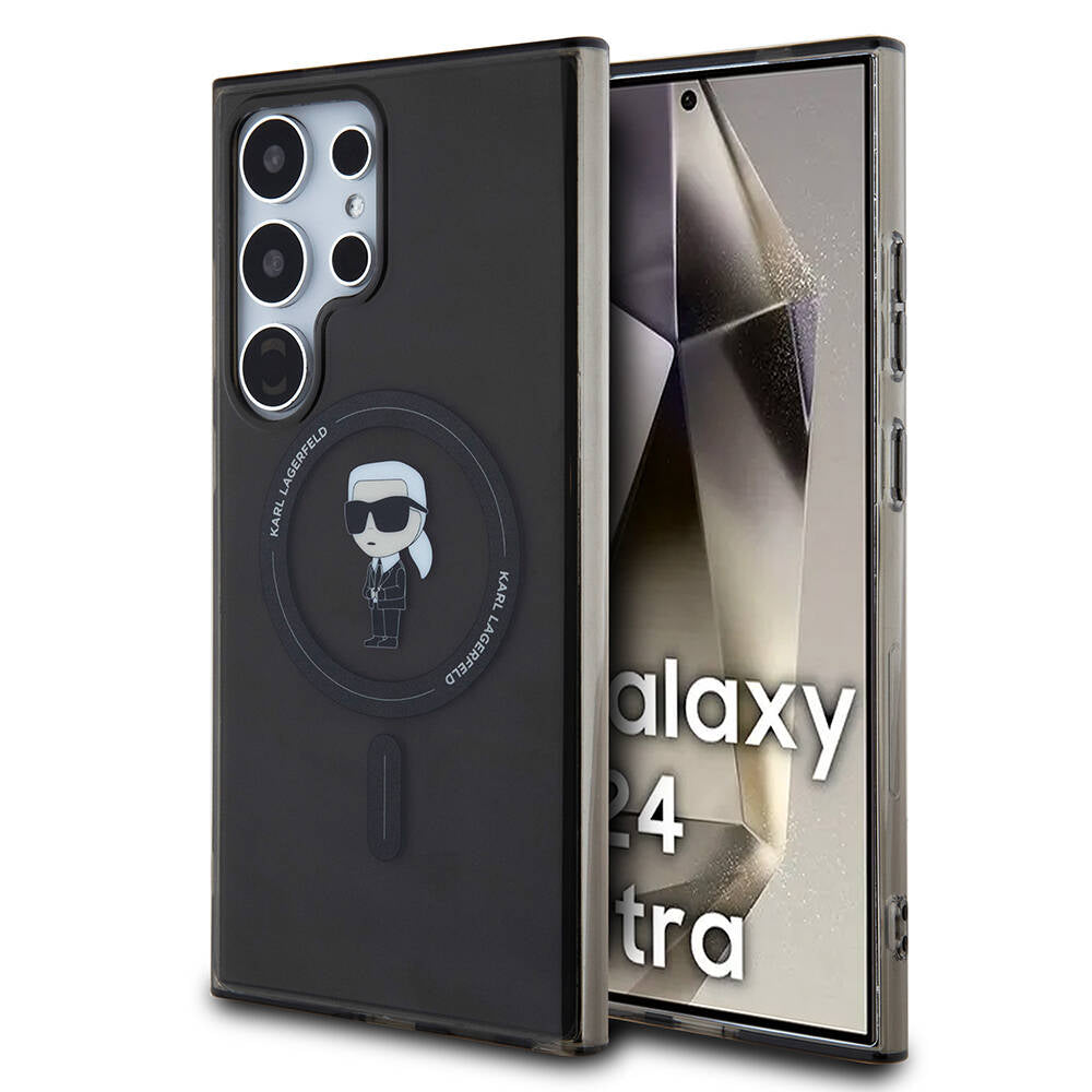 Galaxy S24 Ultra Kılıf Karl Lagerfeld Orjinal Lisanslı Magsafe Şarj Özellikli Karl Head IML Baskılı Kapak Siyah