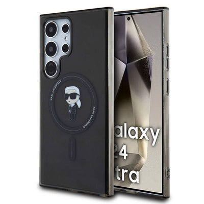 Galaxy S24 Ultra Kılıf Karl Lagerfeld Orjinal Lisanslı Magsafe Şarj Özellikli Karl Head IML Baskılı Kapak Siyah